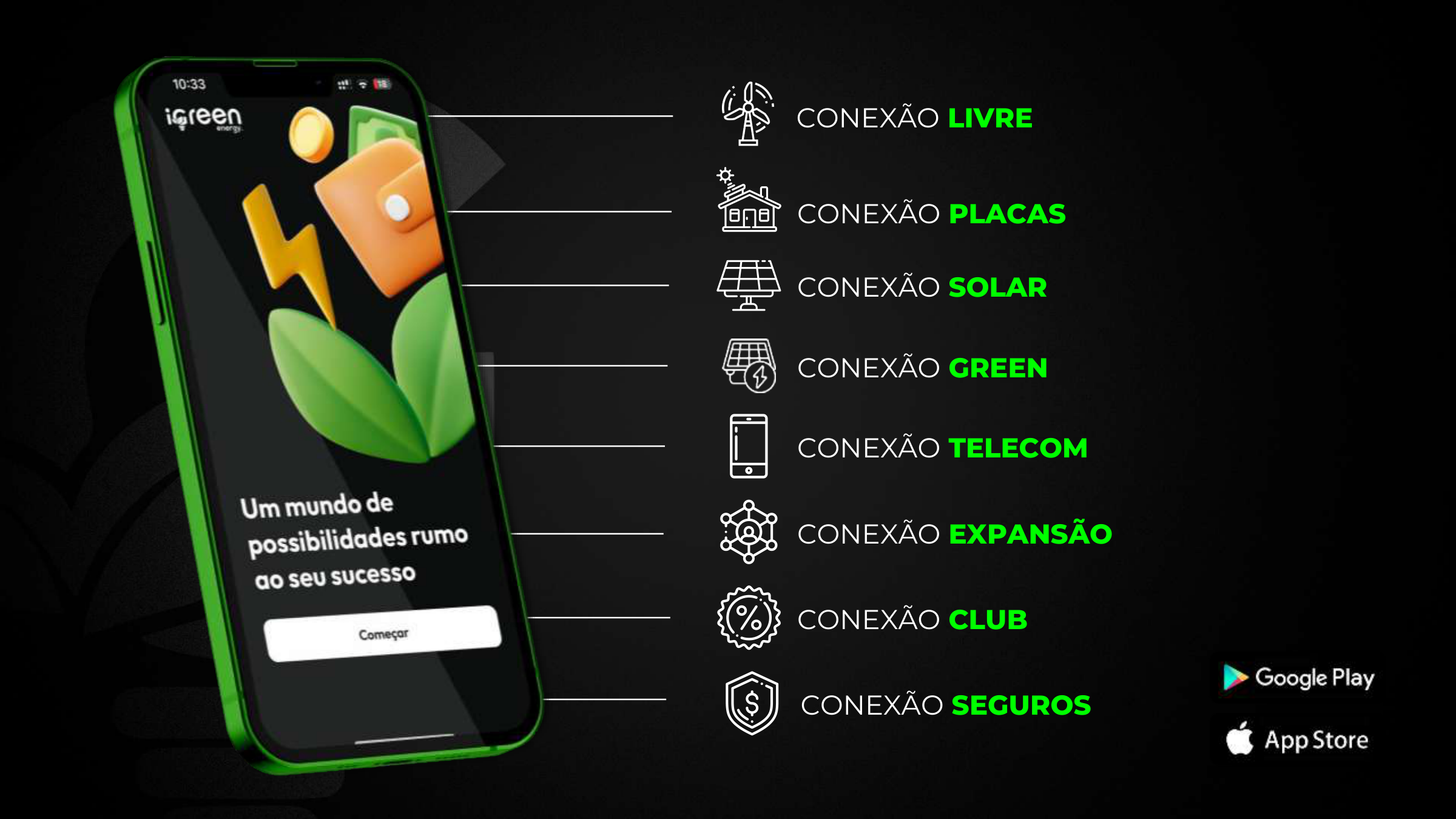 App iGreen Connect com 8 produtos da plataforma